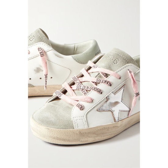 Super-Star distressed leather and suede sneakers