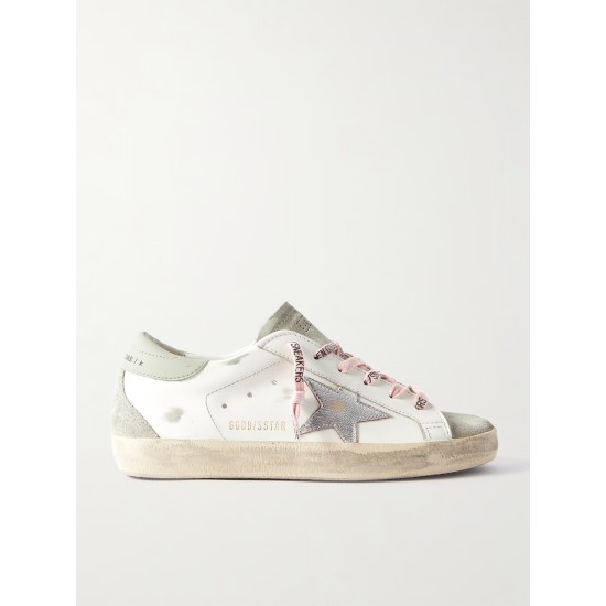 Super-Star distressed leather and suede sneakers