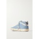 Mid Star glittered leather-trimmed distressed denim high-top sneakers