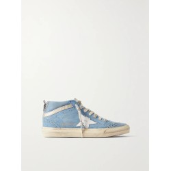 Mid Star glittered leather-trimmed distressed denim high-top sneakers