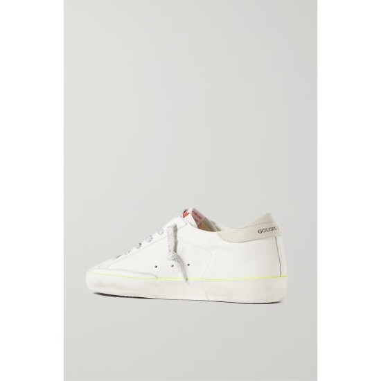Superstar distressed embroidered textured-leather sneakers