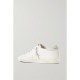 Superstar distressed embroidered textured-leather sneakers