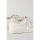 Superstar distressed embroidered textured-leather sneakers