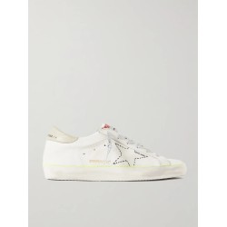Superstar distressed embroidered textured-leather sneakers