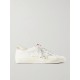 Superstar distressed embroidered textured-leather sneakers