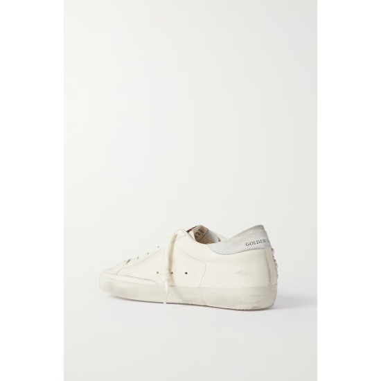Superstar pearl-embellished distressed leather sneakers