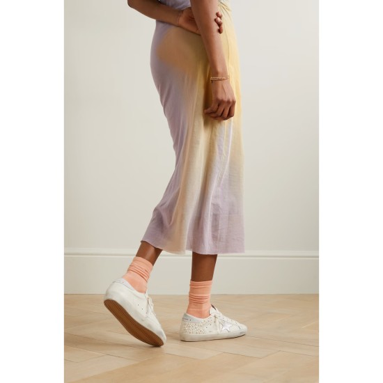 Superstar pearl-embellished distressed leather sneakers