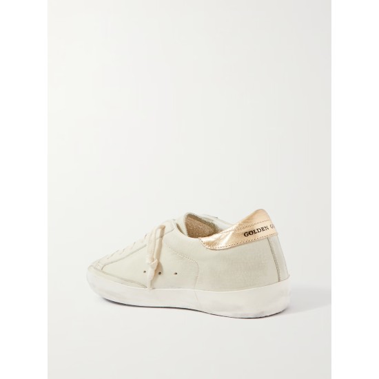 Superstar crystal-embellished distressed leather sneakers