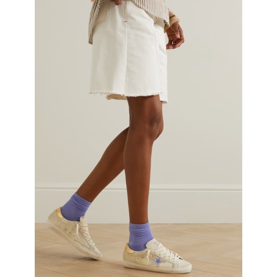 Superstar crystal-embellished distressed leather sneakers