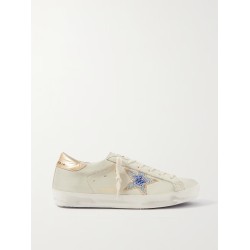 Superstar crystal-embellished distressed leather sneakers