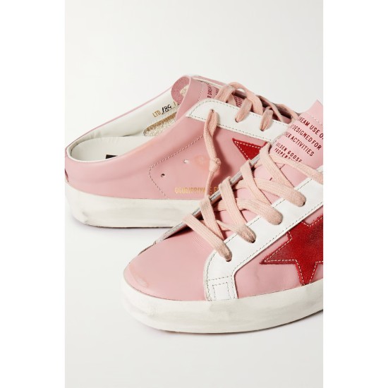 Super-Star Sabot distressed suede-trimmed leather slip-on sneakers