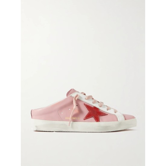 Super-Star Sabot distressed suede-trimmed leather slip-on sneakers