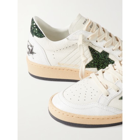 Ballstar glittered distressed leather sneakers