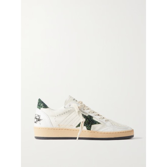 Ballstar glittered distressed leather sneakers