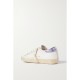 Superstar glittered distressed snake-effect trimmed leather sneakers
