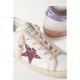 Superstar glittered distressed snake-effect trimmed leather sneakers