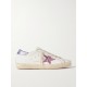 Superstar glittered distressed snake-effect trimmed leather sneakers