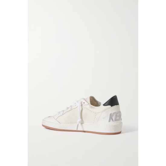 Ball Star distressed metallic-trimmed leather sneakers