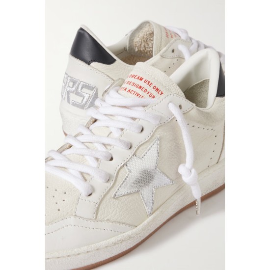 Ball Star distressed metallic-trimmed leather sneakers