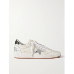 Ball Star distressed metallic-trimmed leather sneakers