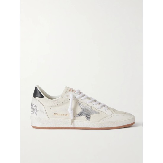 Ball Star distressed metallic-trimmed leather sneakers