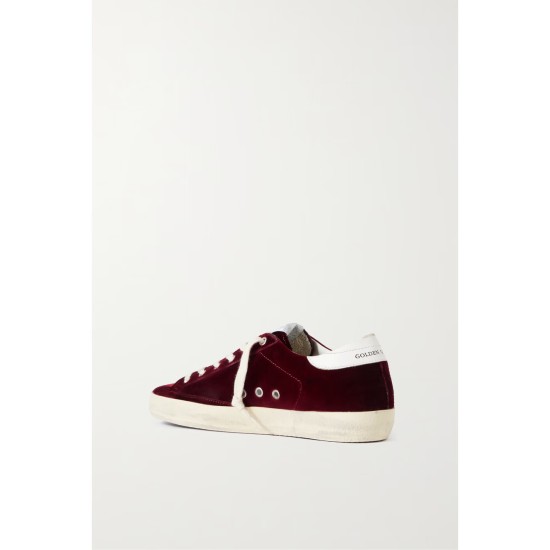 Super-Star distressed leather-trimmed velvet sneakers