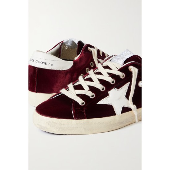 Super-Star distressed leather-trimmed velvet sneakers