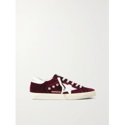 Super-Star distressed leather-trimmed velvet sneakers