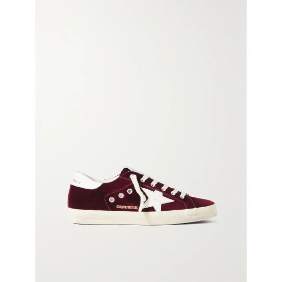 Super-Star distressed leather-trimmed velvet sneakers