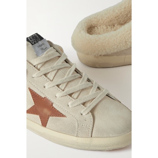 Super-Star Sabot shearling-lined distressed leather-trimmed suede slip-on sneakers