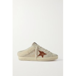 Super-Star Sabot shearling-lined distressed leather-trimmed suede slip-on sneakers