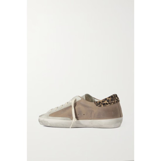 Super-Star distressed calf hair-trimmed nubuck and suede sneakers