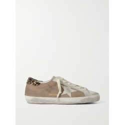 Super-Star distressed calf hair-trimmed nubuck and suede sneakers