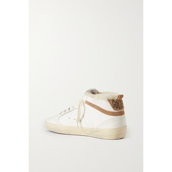Mid Star shearling-lined distressed leopard-print calf hair, suede and leather sneakers