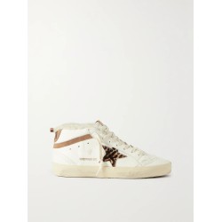 Mid Star shearling-lined distressed leopard-print calf hair, suede and leather sneakers