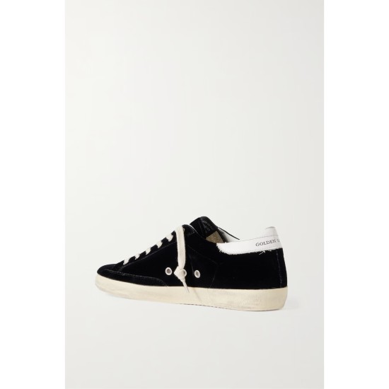 Super-Star eyelet-embellished distressed glittered leather and velvet sneakers