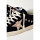 Super-Star eyelet-embellished distressed glittered leather and velvet sneakers