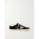 Super-Star eyelet-embellished distressed glittered leather and velvet sneakers