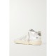 Mid Star distressed suede-trimmed metallic snake-effect leather sneakers