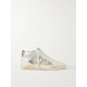 Mid Star distressed suede-trimmed metallic snake-effect leather sneakers