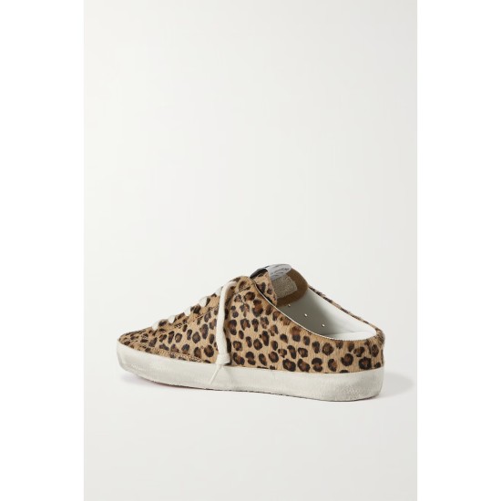 Super-Star Sabot distressed leopard-print calf hair slip-on sneakers