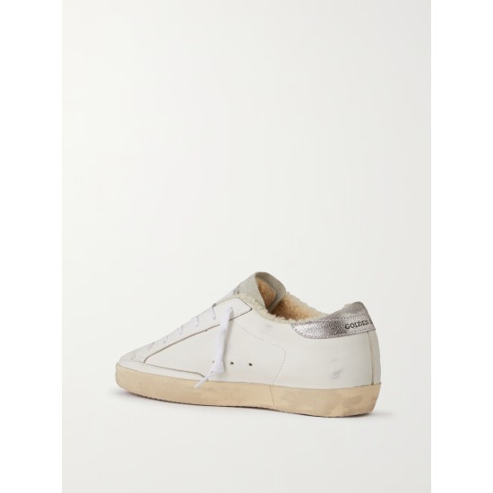 Super-Star shearling-lined distressed suede and leather sneakers