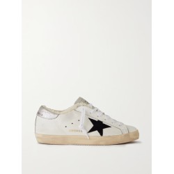Super-Star shearling-lined distressed suede and leather sneakers