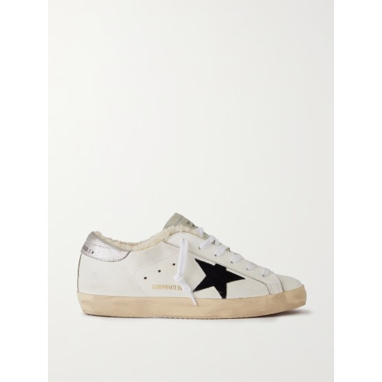 Super-Star shearling-lined distressed suede and leather sneakers