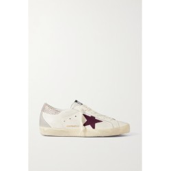 Super-Star crystal-embellished velvet-trimmed distressed leather sneakers