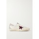 Super-Star crystal-embellished velvet-trimmed distressed leather sneakers