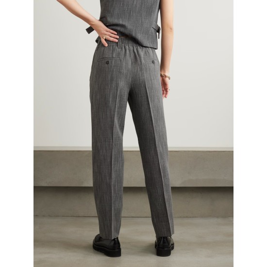 Pleated wool-blend straight-leg pants