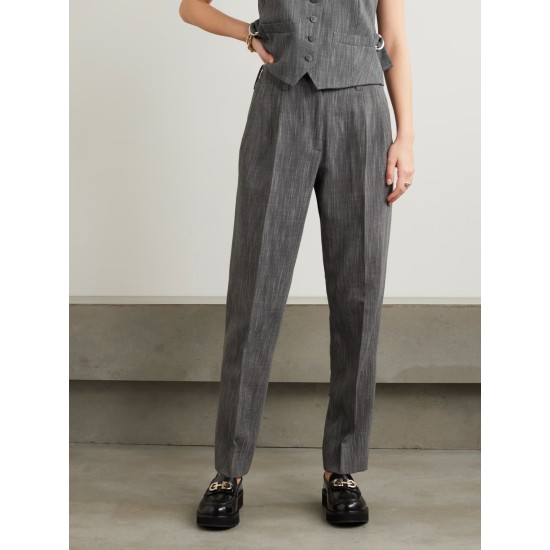 Pleated wool-blend straight-leg pants