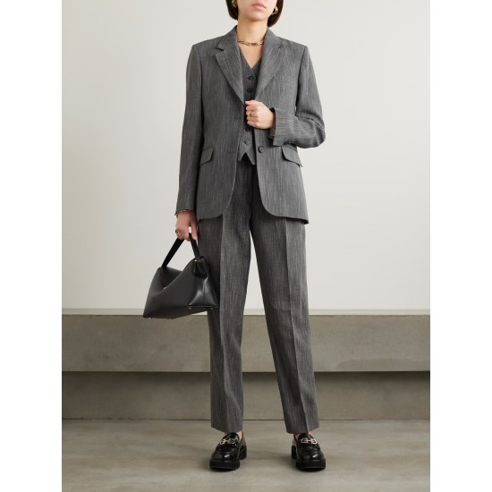 Pleated wool-blend straight-leg pants