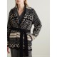 Belted crystal-embellished jacquard-knit wool cardigan
